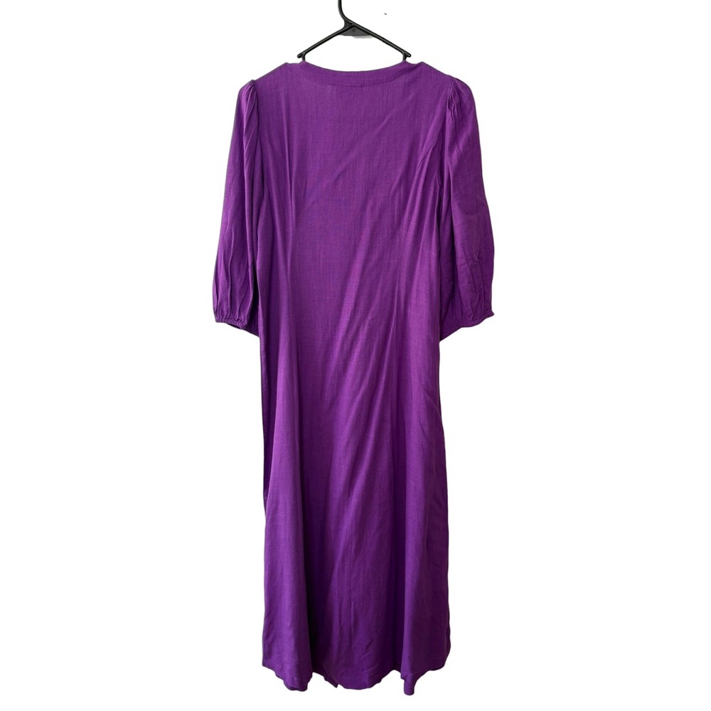 J. Jill Purple Linen Blend Midi Dress Puff Sleeve Button Front V Neck NWT Size S - Picture 7 of 8